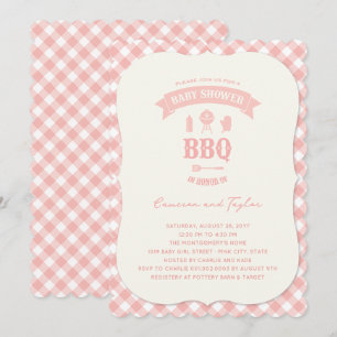 Pastell Rosa Karos BBQ Chic Mädchen Baby Shower Pa Einladung