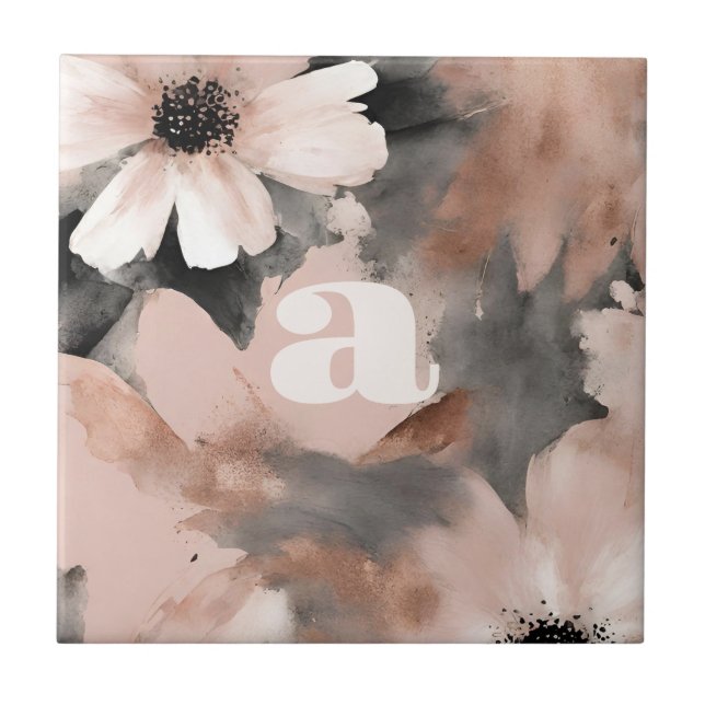 Pastell-Rosa-Monogramm  Fliese (Vorderseite)