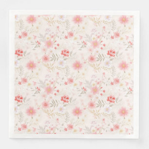 Pastell-Rosa-Rot-Weiße-Blumen-Muster Serviette