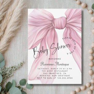 Pastell-Rosa-Schleifen-Coquette-Moderne-Baby-Party Einladung