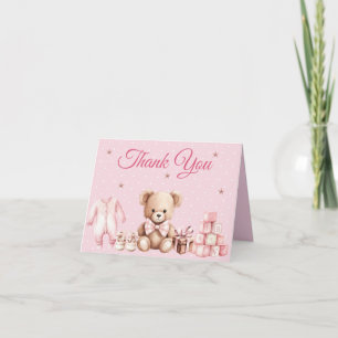 Pastell Rosa Teddybär-Baby-Einladung Danke schön