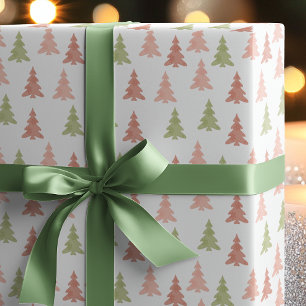 Pastell Rosa und Grüne Weihnachtsbäume Einfache Fe Geschenkpapier