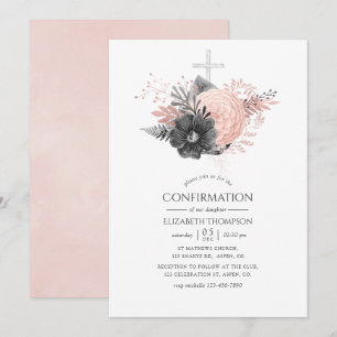 Pastell-Rosa und Kohleblumen-Bestätigung Einladung