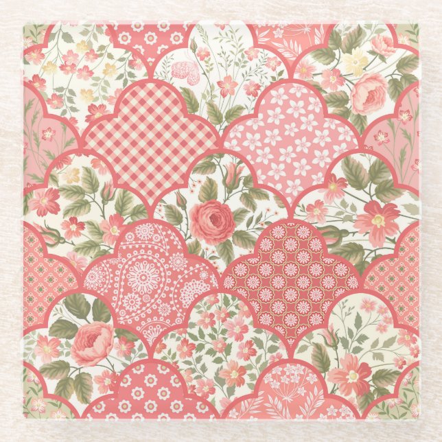 Pastell-Rose Muster für Blumenmuster Glasuntersetzer (Vorderseite)