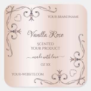 Pastell Rose Rosa Produktkennzeichnungen Verzierte Quadratischer Aufkleber