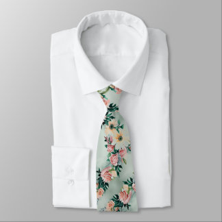 Pastell-Sagegrün-Gelb-Daisy-Blumen-Rosa-Rosen Krawatte