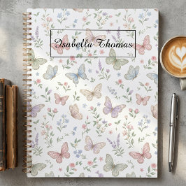 Pastell Schmetterling Blumen Notizbuch Cover Hinte Planer
