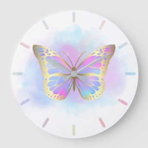 Pastell-Schmetterling Große Wanduhr