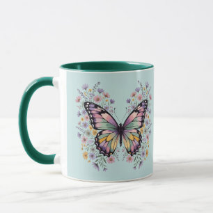 Pastell-Schmetterling-Wildblumen-Cottagecore-Ästhe Tasse