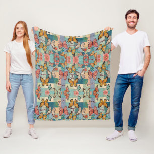 Pastell-Schmetterlinge für Kinder und Blumenmuster Fleecedecke