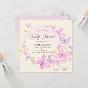 Pastell-Schmetterlinge Rosa Lila Elegante Babypart Einladung