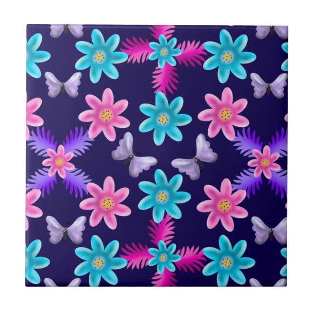 Pastell-Schmetterlingsgarten-Muster | Cottagecore  Fliese (Vorderseite)