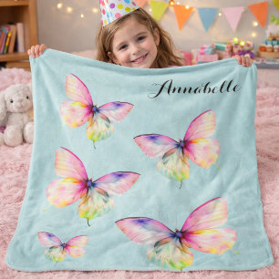 Pastell-Schmetterlingsmuster Sanfte Aqua Eleganter Sherpadecke