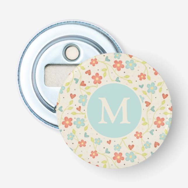 Pastell Schönes Frühlingsblumenmuster Monogramm Flaschenöffner (Vorderseite)