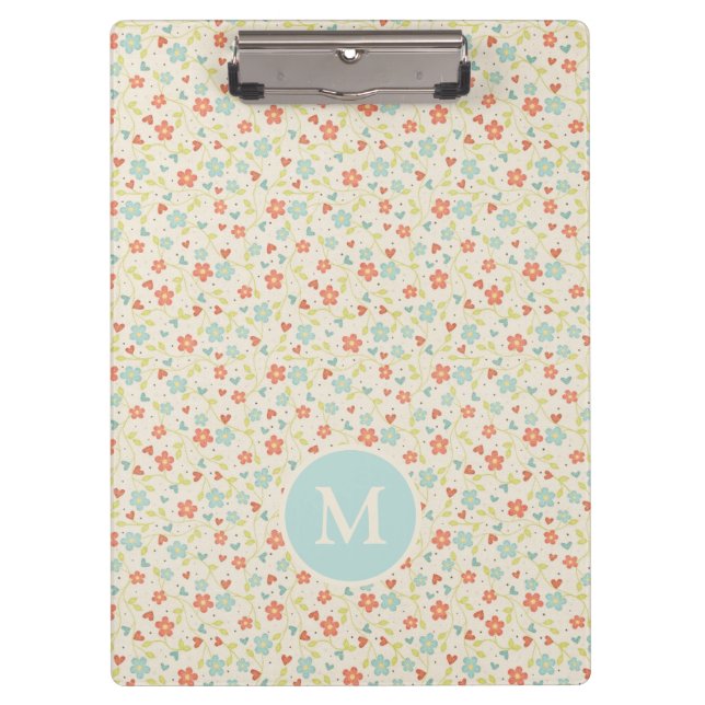 Pastell Schönes Frühlingsblumenmuster Monogramm Klemmbrett (Vorderseite)