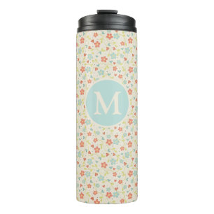 Pastell Schönes Frühlingsblumenmuster Monogramm Thermosbecher