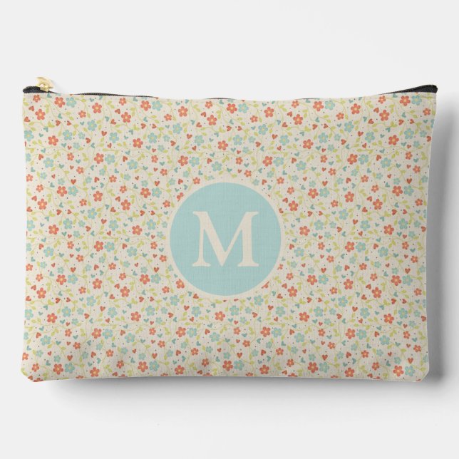 Pastell Schönes Frühlingsblumenmuster Monogramm Zubehörtasche (Vorderseite)