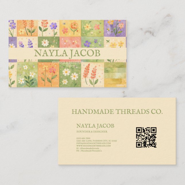 Pastell Schönes Mädchen Grün Lila Quilt Patchwork  Visitenkarte (Vorne/Hinten)