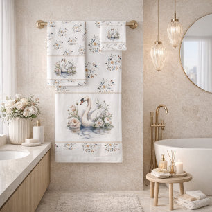 Pastell-Schwan und Blumen-Handtuch-Trio Badhandtuch Set