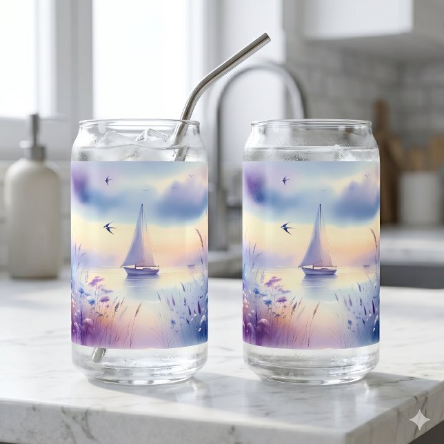 Pastell-Segelboot-Küstentraumlandschaft Dosenglas (Pastel Sailboat Coastal Dreamscape Can Glass)