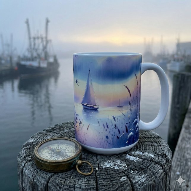 Pastell-Segelboot-Küstentraumlandschaft Kaffeetasse (Pastel Sailboat Coastal Dreamscape Coffee Mug)