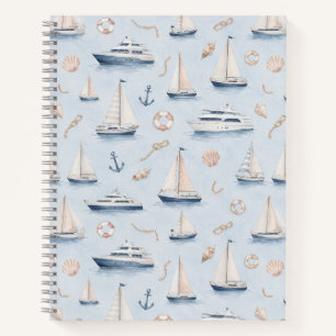 Pastell-Segelschiff-Aquarell-Nautik-Muster Notizbuch