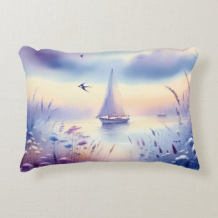 Pastell-Segelschiff-Küsten-Traumlandschaft Dekokissen