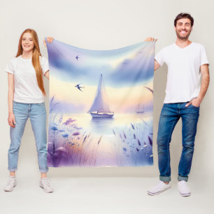 Pastell-Segelschiff-Küsten-Traumlandschaft Fleecedecke