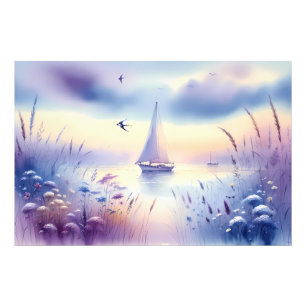 Pastell-Segelschiff-Küsten-Traumlandschaft Fotodruck