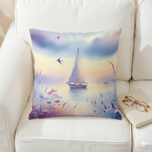 Pastell-Segelschiff-Küsten-Traumlandschaft Kissen