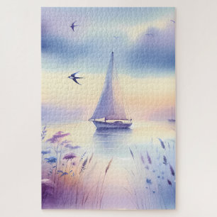 Pastell-Segelschiff-Küsten-Traumlandschaft Puzzle