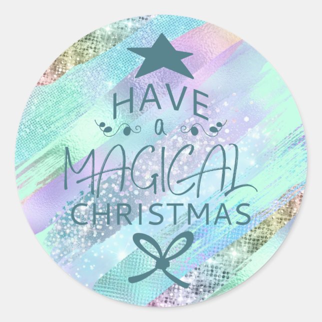 Pastell Shimmer Glitzer Weihnachtskleber Runder Aufkleber (Vorderseite)