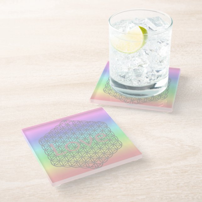 Pastell Silver Mandala Energy  Glasuntersetzer (Schrägansicht)