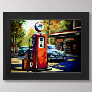 Pastell-Skizze Vintage-Tankstelle Autos Poster