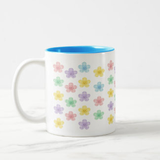 Pastell-Smiley-Blumenmuster – Süßes Gingham Zweifarbige Tasse