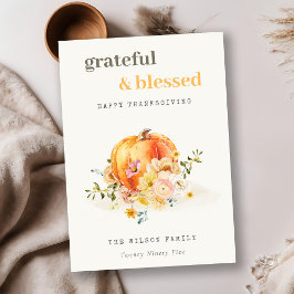 Pastell Soft Watercolor Floral Pumpkin Erntedank Feiertagskarte