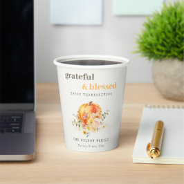 Pastell Soft Watercolor Floral Pumpkin Erntedank Pappbecher