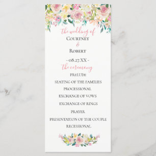 Pastell-Sommer-Blumen-Hochzeitsprogramm Programm