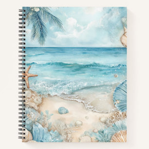 PASTELL-SOMMERSTRANDSZENE MIT MEERESSCHNECKEN NOTIZBUCH