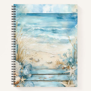 PASTELL-SOMMERSTRANDSZENE MIT MEERESSCHNECKEN NOTIZBUCH