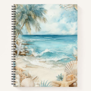 PASTELL-SOMMERSTRANDSZENE MIT MEERESSCHNECKEN NOTIZBUCH