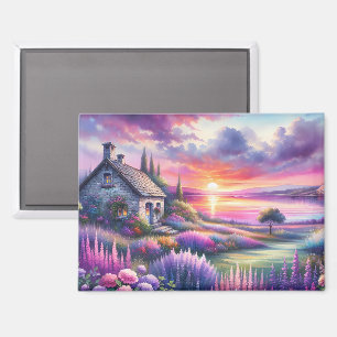 Pastell Sonnenuntergang Cottage Seeblick Garten Tr Magnet