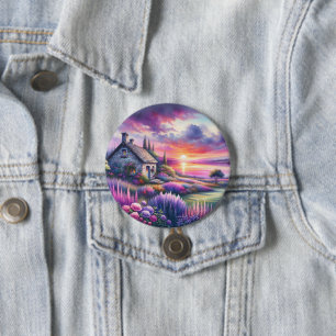 Pastell Sonnenuntergangs Cottage Seeblick Garten T Button