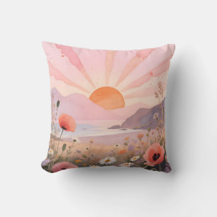 Pastell-Sonnenuntergangs-Wiesenblumenwiese Kissen