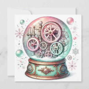Pastell-Steampunk-Weihnachts-Schneekugel-Karte Feiertagskarte