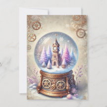 Pastell Steampunk Weihnachtskarte Antike Schneekug