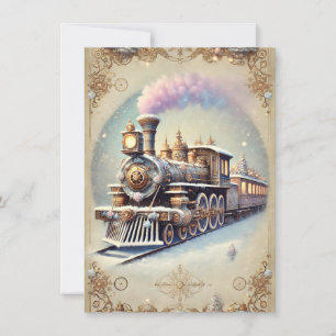 Pastell-Steampunk-Weihnachtskarte Antiker Zug Karte