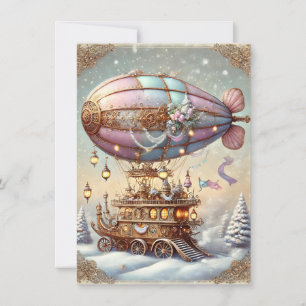 Pastell-Steampunk-Weihnachtskarte Antikes Luftschi Karte