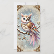 Pastell-Steampunk-Weihnachtskarte Weise Eule