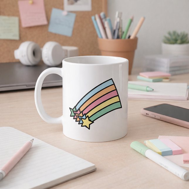 Pastell-Sternschnuppe-Regenbogen-Retro-Ästhetik  Kaffeetasse (A mug with a pretty design of shooting stars and a rainbow.)